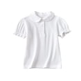 thumbnail image 2 of Girls Peter Pan Collar Polo Shirt School Uniform Short Sleeve Casual Jersey Ruffle Top Back to School, 2 of 4