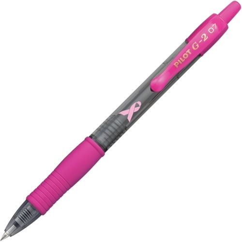 Pilot G2 Breast Cancer Awareness Gel Pen Fine Pen Point - 0.7 mm Pen Point Size - Refillable - Retractable - Black Gel-based Ink - Pink Barrel - 12 / Dozen