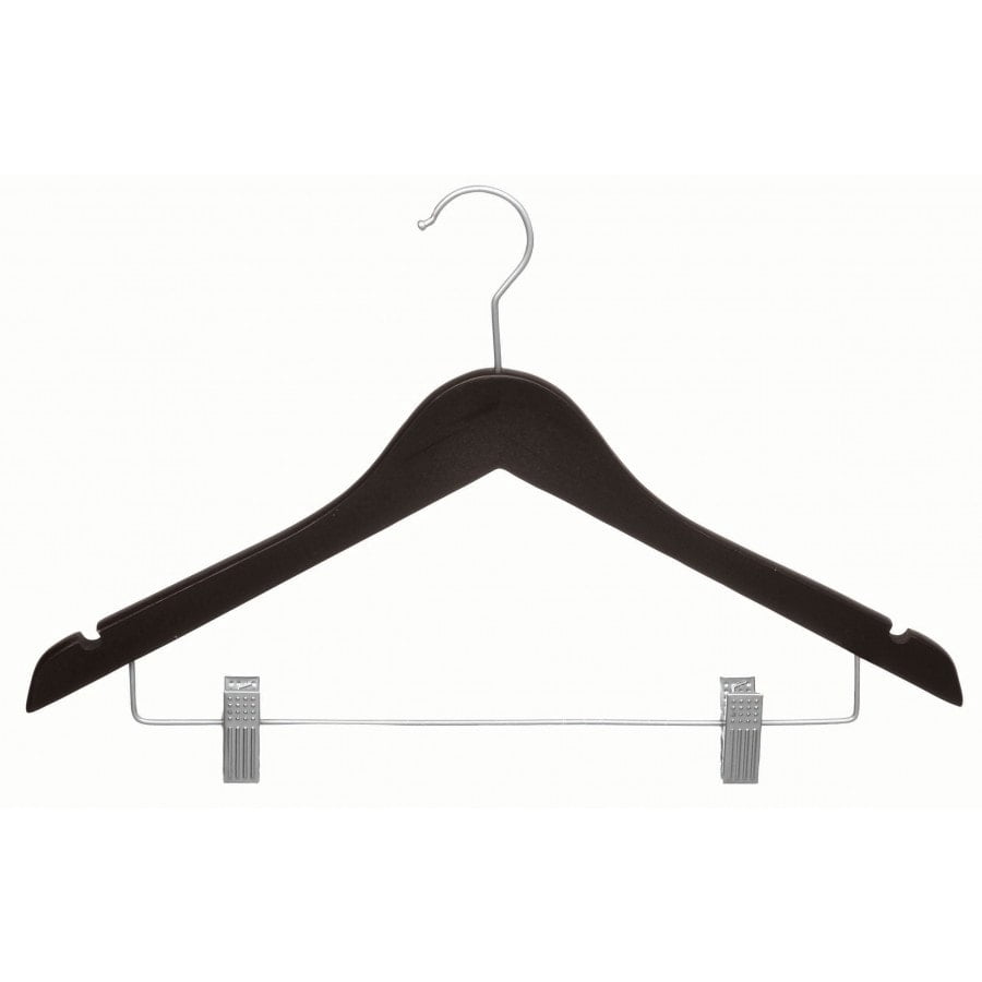 The Great American Hanger Company Wooden Combo Hanger with Espresso Finish and Clips, Brushed Chrome Hardware (Case of 50)