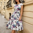 thumbnail image 4 of Xaqiouau Womens Floral Midi Dress Cap Sleeve Casual Summer A Line Dress Crew Neck Fit and Flare Belted Party Wedding Guest Dress, 4 of 9