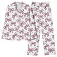 thumbnail image 5 of Hyknon Womens Pajama Sets Home Fashion Cute Bow Printed Soft Comfortable Two Piece Set Daily Home Wear Long Sleeve Turndown Collar Tops with Pajama Pants, 5 of 5