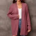 thumbnail image 5 of Mid-Long Cardigans for Women Soft Comfy Solid Color Open Front Sweater Outwear Casual Loose V Neck Cable Knit Jacket (Red M), 5 of 6