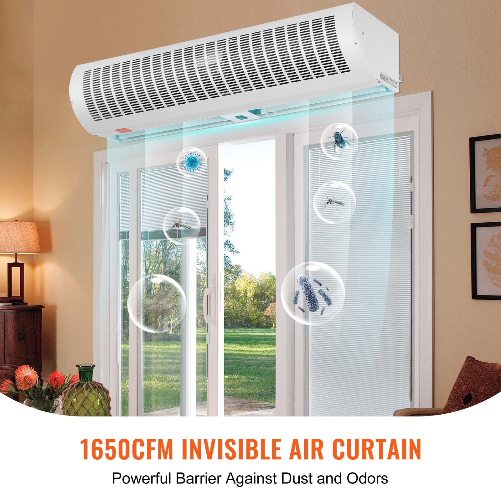 SKYSHALO 48" Commercial Indoor Air Curtain with Dual Speed 1650CFM, Wall-Mounted Door Fan with Durable Limit Switch, Easy Installation, 110V Unheated