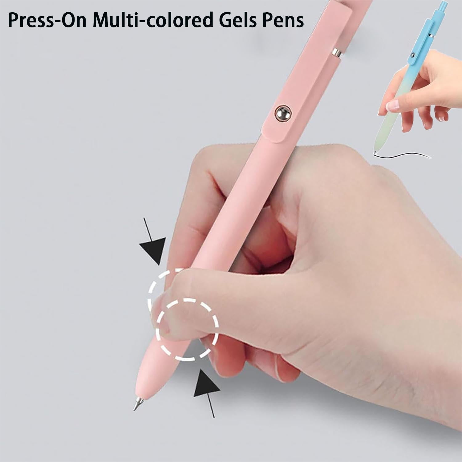 5 Piece Gradient Gel Pen Set, 5PCS Rainbow Minimalist Press Type Quick Drying Carbon Gel Pens Set, Press-On Multi-colored Gels Pens 2PCS