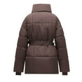 thumbnail image 5 of jtjvou Women's Quilted Puffer Jacket Long Sleeve Lapel Zip Open Front Puffy Padded Coat Winter Warm Outwear with Belt Brown M, 5 of 9