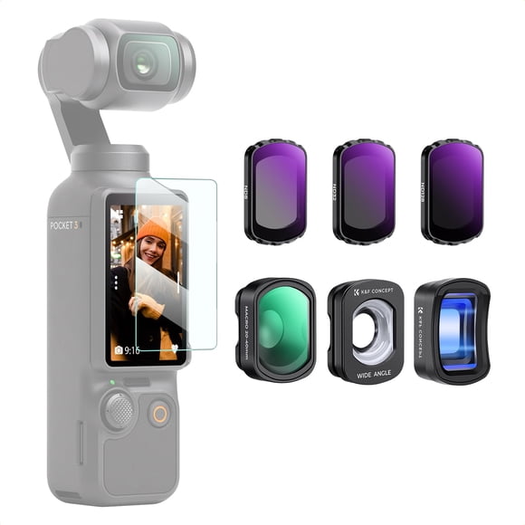 K&F Concept Effect Lens & ND Filter Kit for DJI Osmo Pocket 3, 1.2X Anamorphic Lens+ Wide-Angle Lens+ 10X Macro Lens+ ND8+ND32+ND128, Magnetic Attach