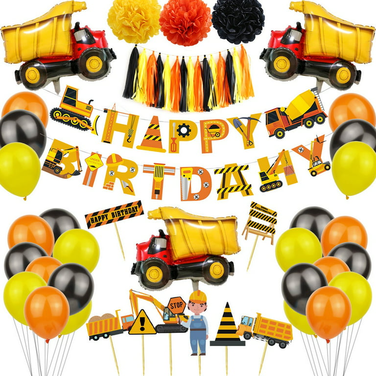 Construction Vehicle Theme Birthday Party Decoration, Engineering Balloon  Set with Happy Birthday Banner Tassel Pom Poms for Boys Engineering Themed  1st 2nd 3rd Birthday Party Supplies 