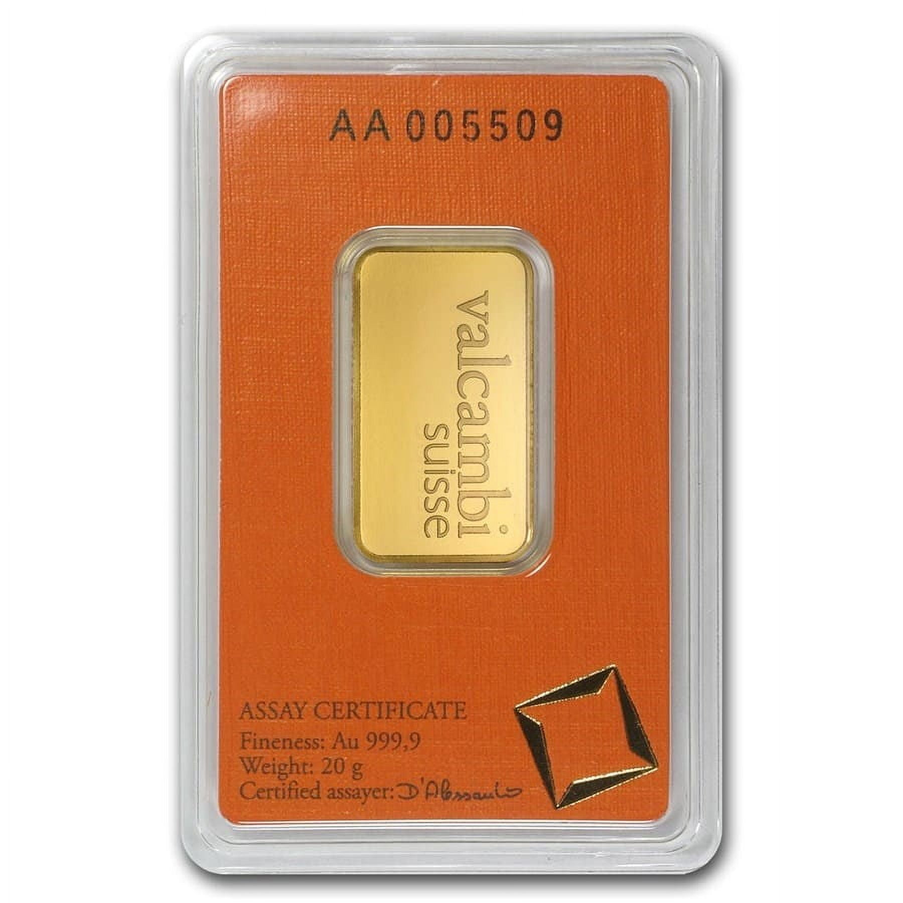 20 Gram Valcambi Suisse .9999 Fine Gold Bar in Assay