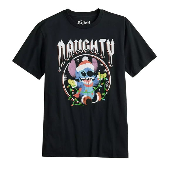 Disney Lilo and Stitch Men's Naughty Santa Stitch Adult Holiday Graphic Print Tee