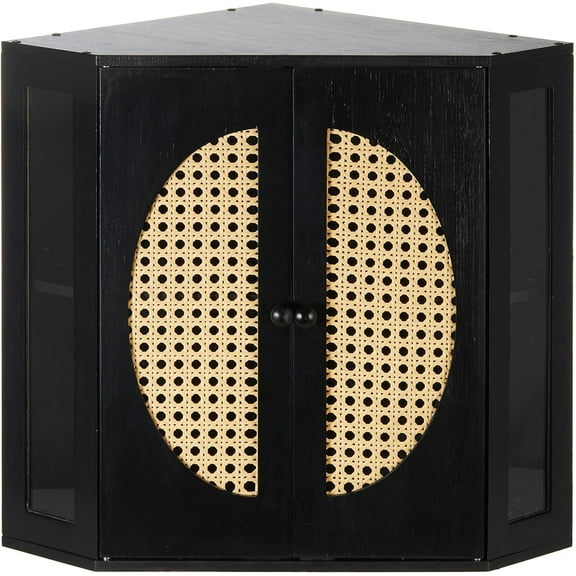 Boho Rattan Corner Bread Box for Kitchen Countertop – Extra Large Black Bamboo Breadbox, Double Layer Storage with Height-Adjustable Partition