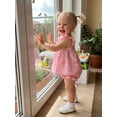 thumbnail image 4 of BemeyourBBs Newborn Baby Girls Summer Clothes Infant Baby Girls Smocked Outfits Cute Bow Print Flying Short Sleeve Babydoll Tunic Shirt Tops and Bubble Bloomer Shorts Set, 4 of 9