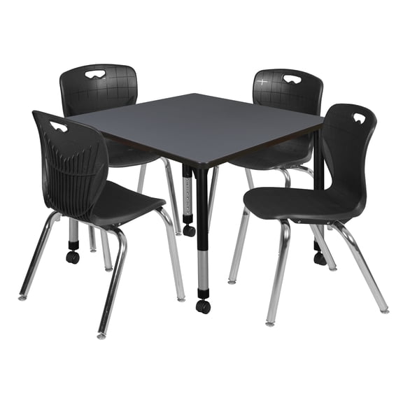 Regency 36 Square Mobile Classroom Table- Grey & 4 Andy 18 Stack Chairs- Black
