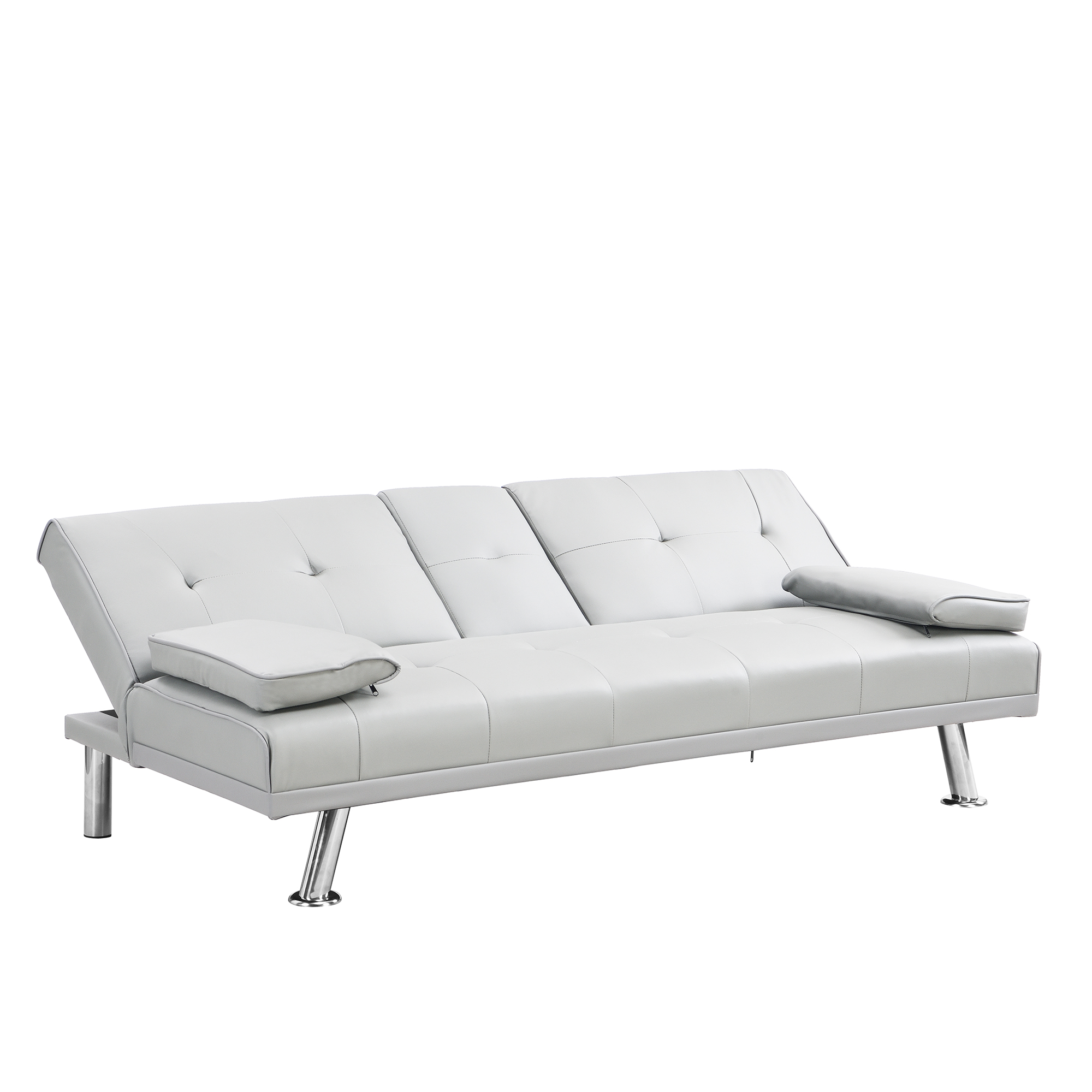 Leather Futon Sofa Bed Convertible Folding Couch Modern Faux Leather with Cupholders and Pillows