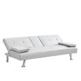 thumbnail image 2 of Leather Futon Sofa Bed Convertible Folding Couch Modern Faux Leather with Cupholders and Pillows, 2 of 5