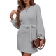 thumbnail image 1 of Vestido Con Cinturón Para Mujer, Cierre De Manga Larga, Cuello Redondo, Patrón De Gofres, Vestido De Cuello Redondo Para La Vida Diaria Para Mujer Para Vacaciones ANGGREK  EC1711, 1 of 6