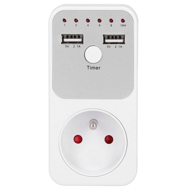 Prise Minuterie Compte à Rebours, 180260V USB Intelligente pour Chargeur de Téléphone d'Ordinateur Prises Électriques Intérieur (Réglementations Françaises)