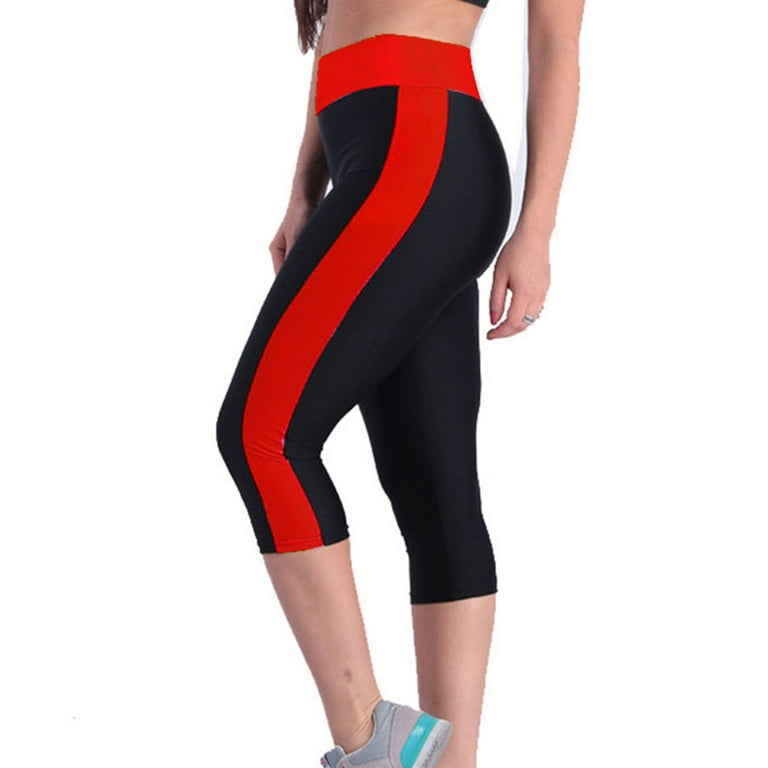 Pgeraug pants for women High Waist Tummy Control Yoga Workout Capris  Leggings Side Pockets leggings Red L 