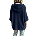 thumbnail image 3 of AKOEE Oversized Hoodies Women 3/4 Length Batwing Sleeve Drawstring Hooded Sweatshirts Plus Size Casual Sweaters (3XL, Navy), 3 of 6