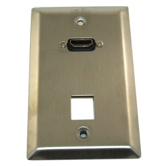Wall plate: Keystone, HDMI and 1 Keystone Hole - Stainless Steel