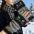 thumbnail image 4 of Women's Knitted Fingerless Gloves with Cute Cat Pattern, Warm Cat Embroidery Splicing Knitted Gloves, 4 of 7