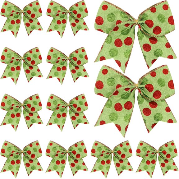 Dalrosia 12PCS Christmas Bows Decoration 6.3 Inch Large Christmas Wreath Bows Red Green Xmas Tree Bows Christmas Glitter Dot Bows Ribbons Ornaments for Garland Wedding Home Holiday Party