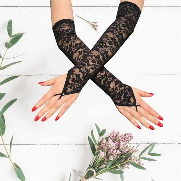 Guantes Largos De Encaje Negro Para Mujer – Juego De Guantes Sin Dedos Y Hasta El Codo – Accesorios Elegantes Para Bodas, Fiestas Y Eventos Nocturnos
