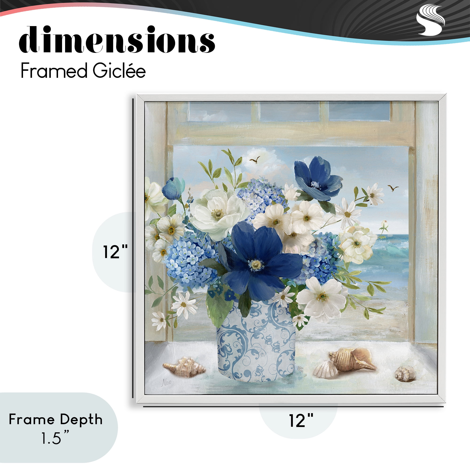 Stupell Industries Seaside Blue & White Arrangement White Framed Giclee Art, design by Nan