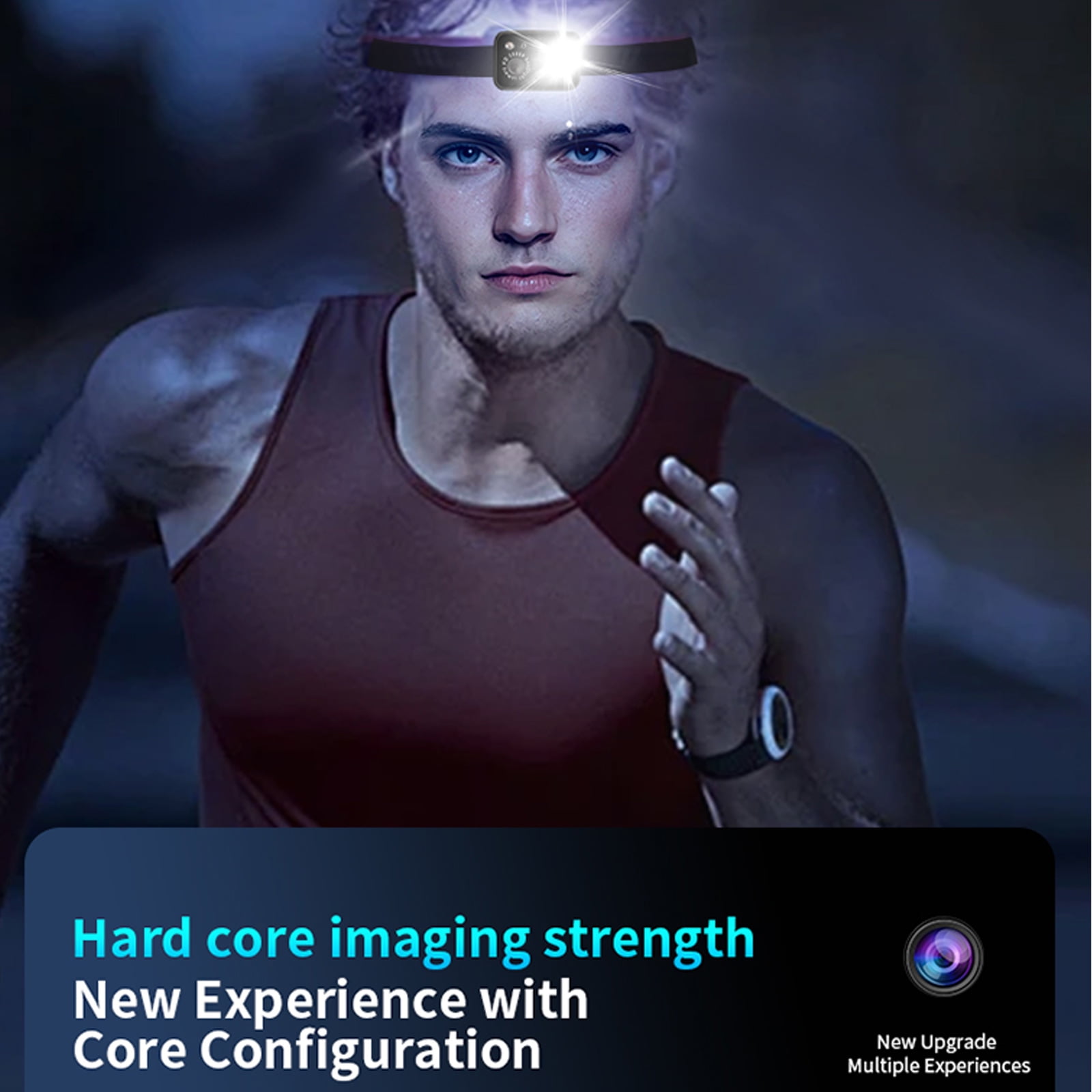 Night Adventure Headlamp Camera 2MP Lens 1080P Video Recorder Action Camera Smartly Sensings Switching 3W LED, 1000mAh