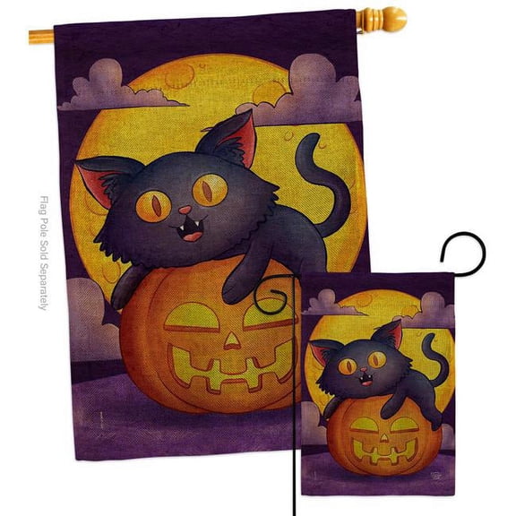 Ornament Collection S190170-DB Halloween Kitty Falltime 28 x 40 in. Double-Sided Decorative Vertical House Flags Set for Decoration Banner Garden Yard Gift