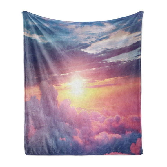 Sun Soft Flannel Fleece Throw Blanket, Surreal Sky with Fluffy Clouds Dreamy Horizon Tranquility Panorama, Cozy Plush for Indoor and Outdoor Use, 50" x 60", Baby Pink Pale Blue, by Ambesonne