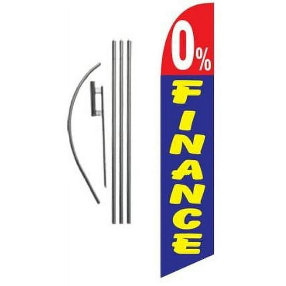 Zero 0% Finance Auto Dealership Advertising Feather Banner Swooper Flag Sign with Flag Pole Kit and Ground Stake
