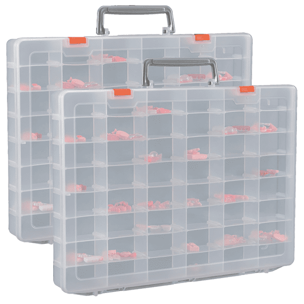 Paquete de 2 cajas organizadoras grandes de plástico transparente de 48 rejillas con divisores ajustables, organizadores de cuentas para guardar joyas