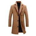 thumbnail image 4 of Men Lapel Single Breasted Mid‑Length Coat Long Sleeve Button Overcoat with Patch Pocket,Warm Windproof Winter Outdoor Outwear,Brown,L, 4 of 6