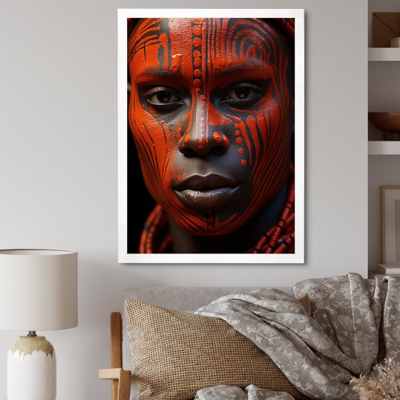 Designart "Tattooed Masai Woman Of Africa I" African Tribal Picture Framed Canvas Wall Art
