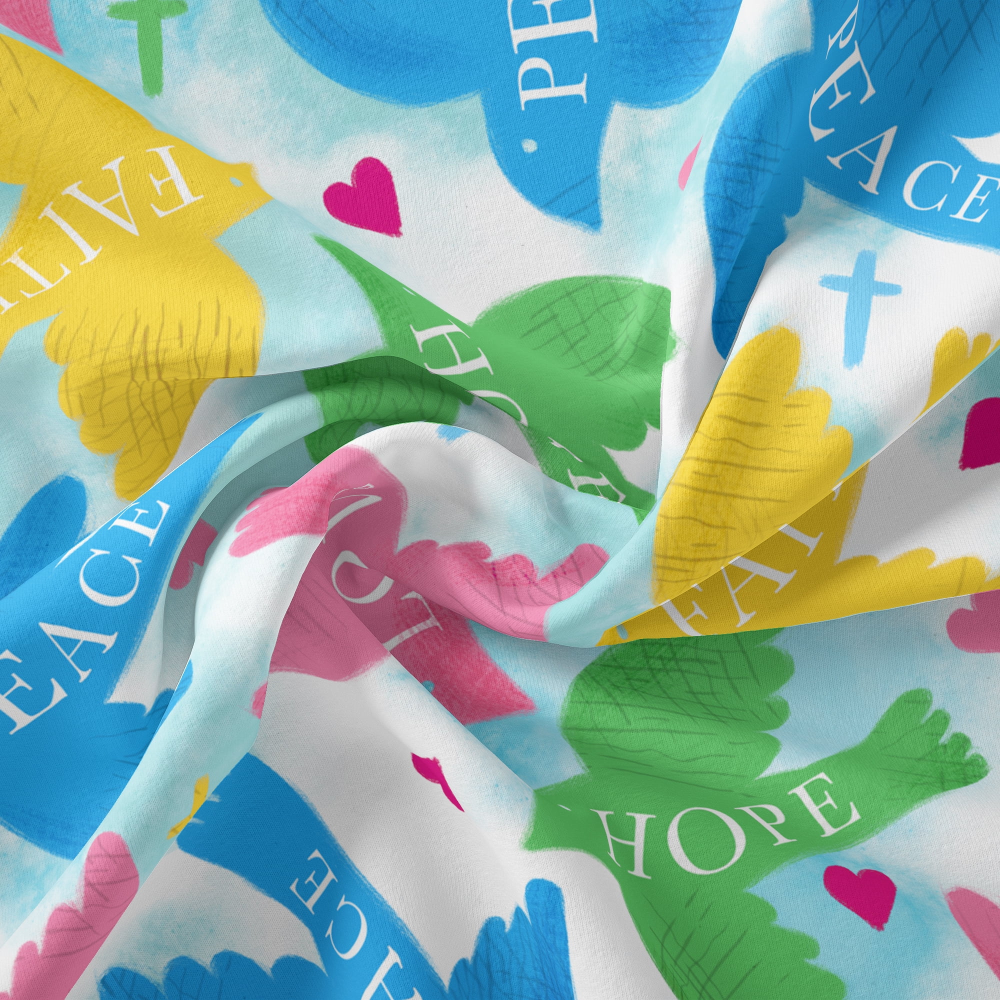 1 Yard 100% Cotton Peacefull Doves, Multi-color, 44" Wide for Quilting & Sewing by David Textiles