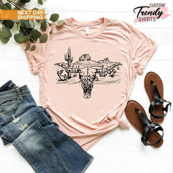Western Cow Shirt, Cow Skull Shirt, Cow Cactus Shirt, Cowboy Shirt, Country Girl Shirt, Cowgirl Gifts, Western Desert Shirt, Vintage Western TSHIRT All Size S-5XL
