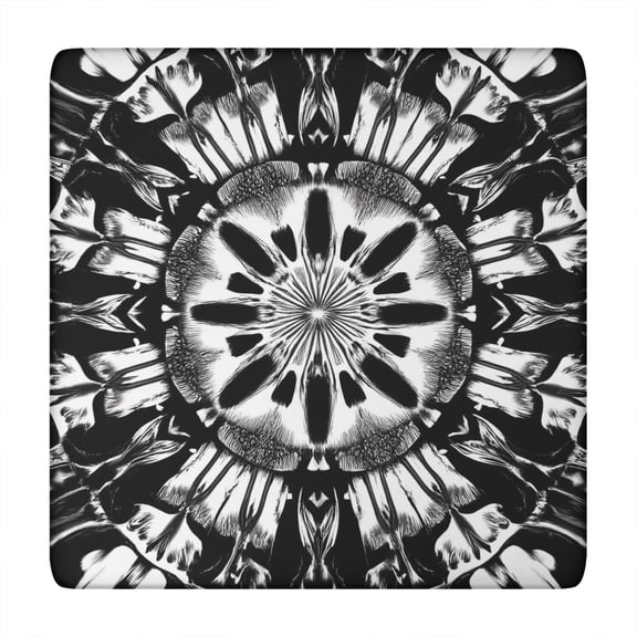 Black White Tie Dye Mandala Pattern Square Fitted Tablecloth with Elastic Edge,Square Table Cover,Washable Elastic Table Cover for Home Kitchen Party Decor 34"x34"