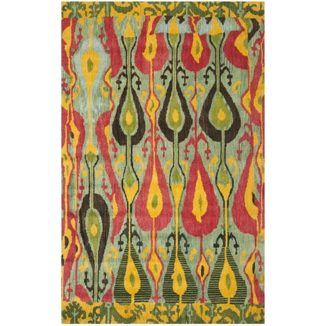 Safavieh Ikat 10' X 14' Hand Tufted Wool Pile Rug in Blue and Green