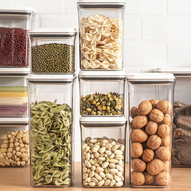 Recipiente hermético para almacenar cereales - Organizador de despensa de cocina de plástico transparente de 3200 ml con tapa fácil de cerrar para harina, arroz y aperitivos
