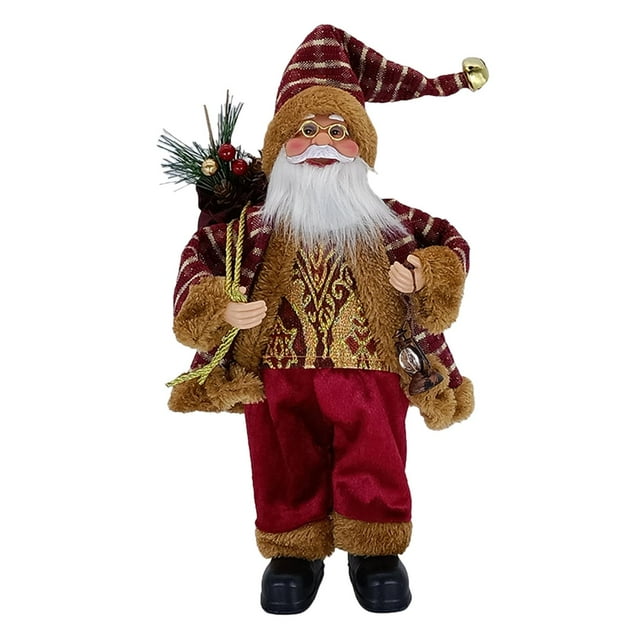 Figura tradicional de Papá Noel con adorno de bolsa de regalo Muñeco de Papá Noel de pie para de celebración de año Nuevo de vacaciones Rojo Gloria Muñeco de Papá Noel