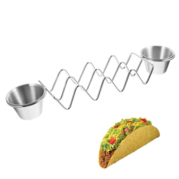 KAKOWELY Soporte para tacos de acero inoxidable, estante para tacos mexicanos con taza para salsa, estante para tacos de restaurante, estante de cocina