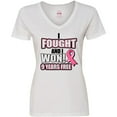 thumbnail image 3 of Inktastic I Fought And I Won 9 Years Breast Cancer Free Pink Ribbon Women's V-Neck T-Shirt, 3 of 5