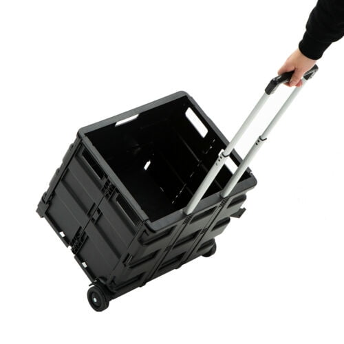 Folding Trolley Rolling Shopping Cart Collapsible Basket 2-Wheel Plastic Picnic 
