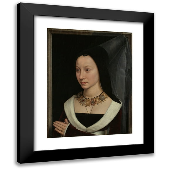 Hans Memling 12x14 Black Modern Framed Museum Art Print Titled - Maria Portinari (Maria Maddalena Baroncelli, Born 1456) (ca. 1470)