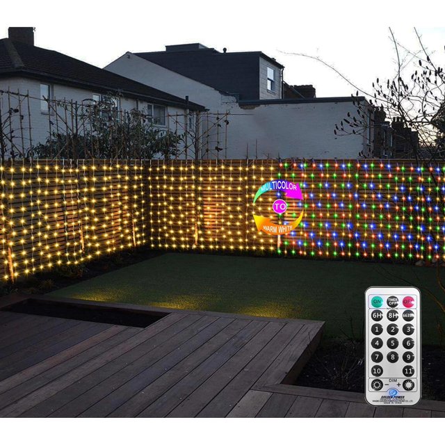 20 x 3 pies, 300 luces LED que cambian de color, 2 luces de cortina con mando a distancia, totalmente impermeables para telón de fondo, barandilla, decoración de aleros (blanco cálido y RGB)