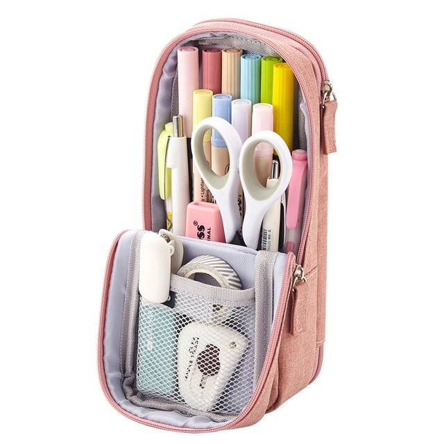 Estuche para lápices, estuche para lápices para adultos, lindo estuche para bolígrafos con cierre de doble cremallera, suministros de papelería, estuche para lápices con compartimentos para estudiant TUNC Sencillez
