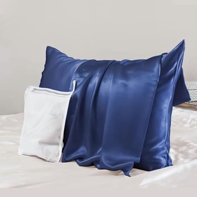 Chenchen 100% Mulberry Silk Pillowcase for Hair and Skin - Allergen Resistant Both Sides 23 Momme 1400 TC Silk Bed Pillow Cases with Hidden Zipper, 1PC (Queen 20"x30", Navy)