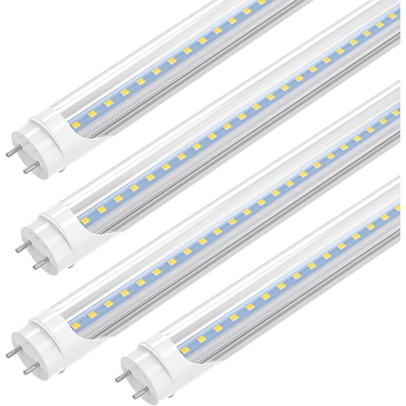 JESLED T8 4ft LED Light Bulbs 22W Fluorescent Tube, 2400LM 5000K Daylight White, Type B Light Bulb, Ballast Bypass, Dual-Ended Power, Bi-Pin G13 Base, Clear Cover, 4-Pack