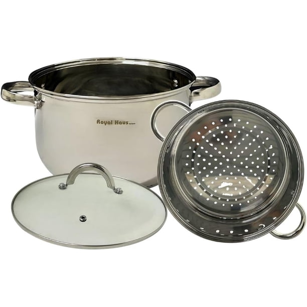Olla Vaporera Royal Haus De Acero Inoxidable Con Tapa De Vidrio RH-1070 Plateada