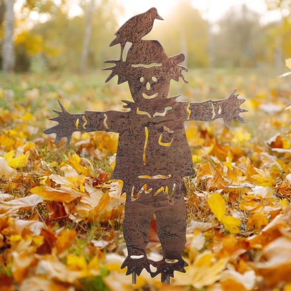 Fall Outdoor Decorations Rustic Metal Vintage Scarecrow Yard Signs with Stakes Thanksgiving Garden Stakes Autumn Harvest Yard Sign